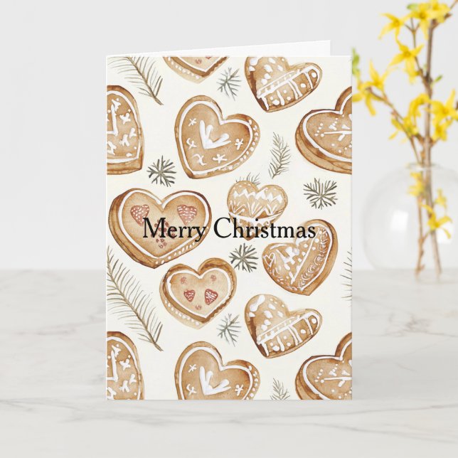 Cream Gingerbread Christmas Hearts  Karte (Gelbe Blume)