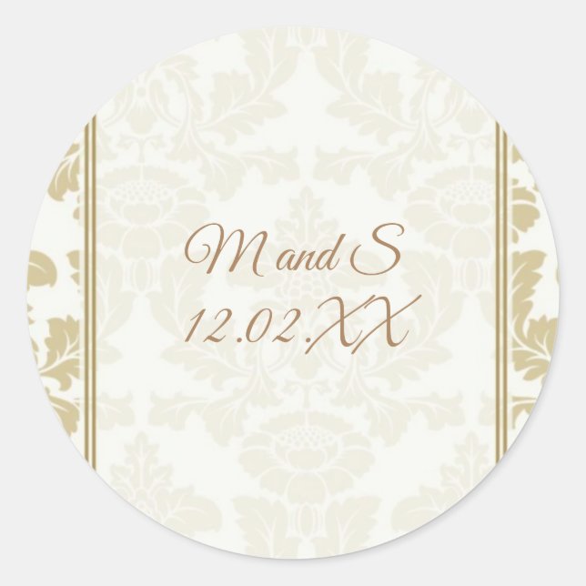 Cream Gold Damask Hochzeitskleber Runder Aufkleber (Vorderseite)
