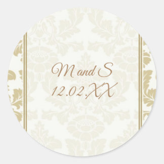 Cream Gold Damask Hochzeitskleber Runder Aufkleber