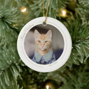 Cream Gold Elegantes Minimalistisches Weihnachtsge Keramik Ornament