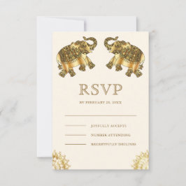 Cream Gold Ethnic Elephants Indian Wedding RSVP Karte