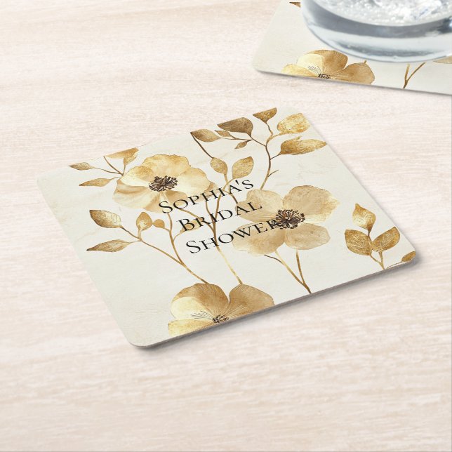 Cream Gold Floral Wedding Rechteckiger Pappuntersetzer (angewinkelt)