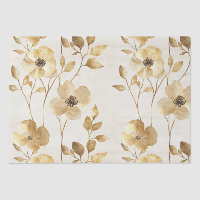 Cream Gold Floral Wedding Seidenpapier (Vorderseite)