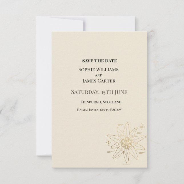 Cream Gold Florale Hochzeit Save The Date (Vorderseite)