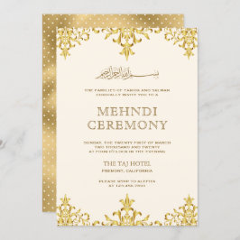 Cream Gold Foil Damask Islamic Wedding Mehndi Einladung