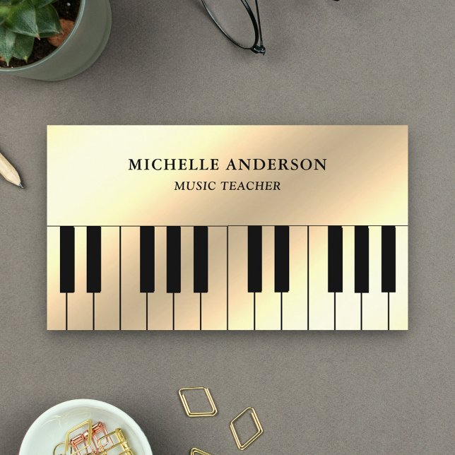 Cream Gold Foil Piano Keyboard Musiker Pianist Visitenkarte (Von Creator hochgeladen)