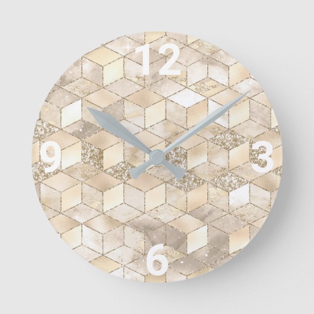 CREAM GOLD GEOMETRIC WALL CLOCK RUNDE WANDUHR (Vorderseite)