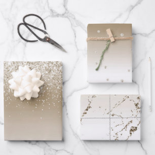 Cream Gold Glitz Glitter Brautparty Geschenkpapier Set
