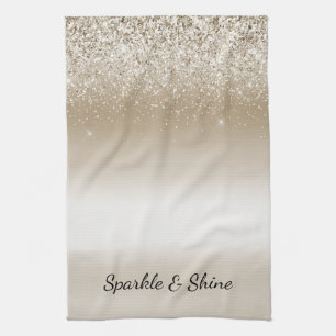 Cream Gold Glitz Glitzer Brautparty Geschirrtuch