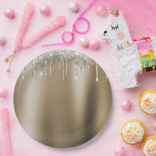 Cream Gold Glitz Glitzer Ice Creme Tropfen Geburts Pappteller