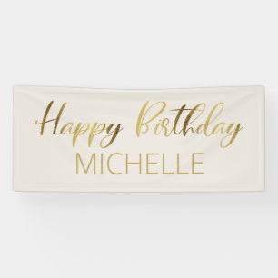 Cream Gold Happy Birthday Banner