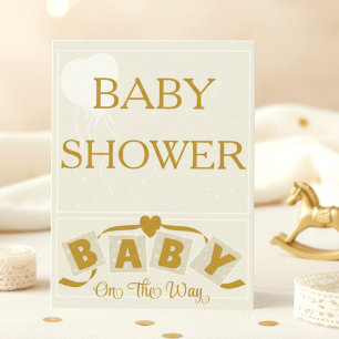 Cream & Gold Herz & Band Baby Shower Einladung