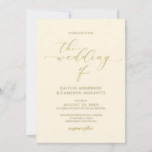Cream & Gold Hochzeit Elegante Kalligrafieschrift Einladung