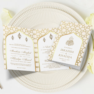 Cream Gold Islamisches Muster QR Code Muslimische  Einladung