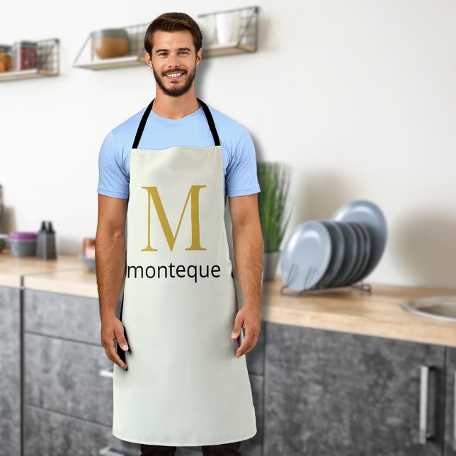 Cream Gold Monogram Personalisierter Name Luxusges Schürze (Von Creator hochgeladen)