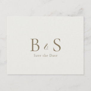 Cream Gold Monogram Wedding Save the Date Postkarte
