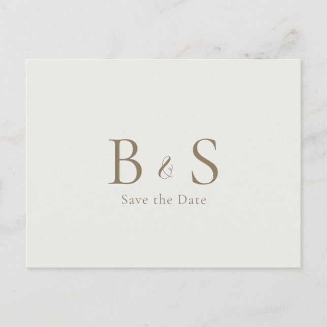 Cream Gold Monogram Wedding Save the Date Postkarte (Vorderseite)