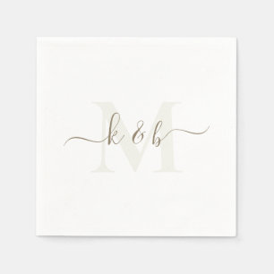 Cream & Gold Monogramm Schriftzug Weiß Cocktail Serviette