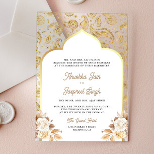 Cream Gold Paisley Blumenmuster Indische Hochzeit Acryleinladungen