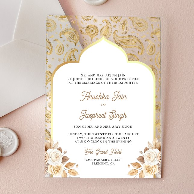 Cream Gold Paisley Floral Indian Wedding Acryleinladungen (Von Creator hochgeladen)