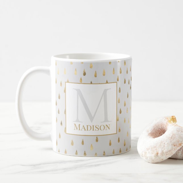 Cream Gold Raindrop Modernes Trendy Monogram Kaffeetasse (Mit Donut)
