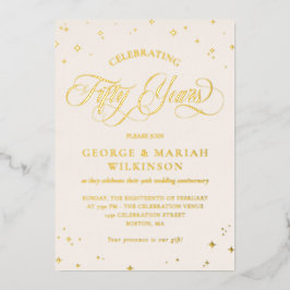 Cream Gold Stars 50. Hochzeitstag Folieneinladung
