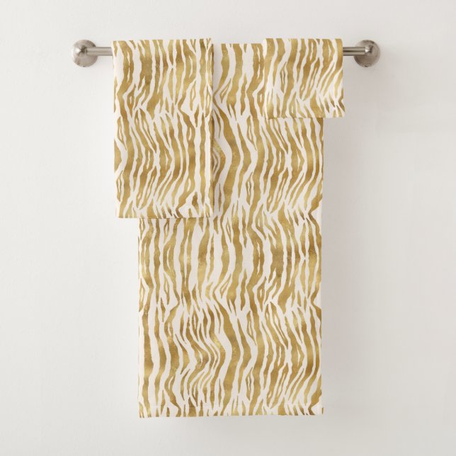  Cream Gold Zebra Print Badhandtuch Set (Insitu)