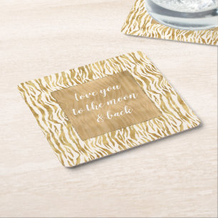Cream Gold Zebra Print Rechteckiger Pappuntersetzer
