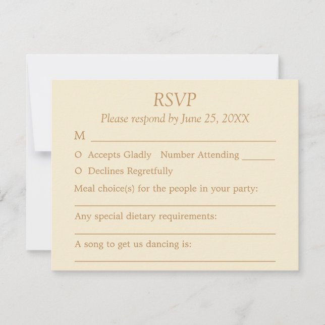 Cream Golden Beige Guest Choices Wedding RSVP Card (Vorderseite)