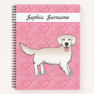 Cream Golden Retriever auf rosa Herzen und Text Notizbuch