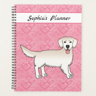 Cream Golden Retriever auf rosa Herzen und Text Planer