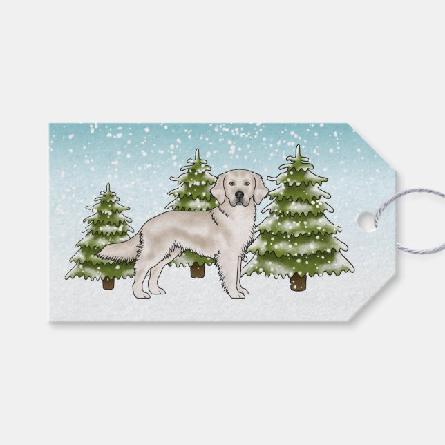 Cream Golden Retriever Dog Blue Snowy Weihnachten Geschenkanhänger (Vorderseite (Horizontal))