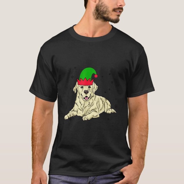 Cream Golden Retriever Elf Dog Merry Xmas Christma T-Shirt (Vorderseite)
