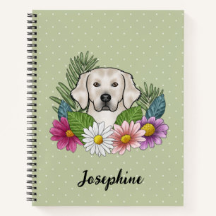 Cream Golden Retriever Farbige Blumen und Name Notizbuch
