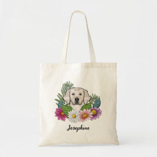 Cream Golden Retriever Farbige Blumen Und Name Tragetasche