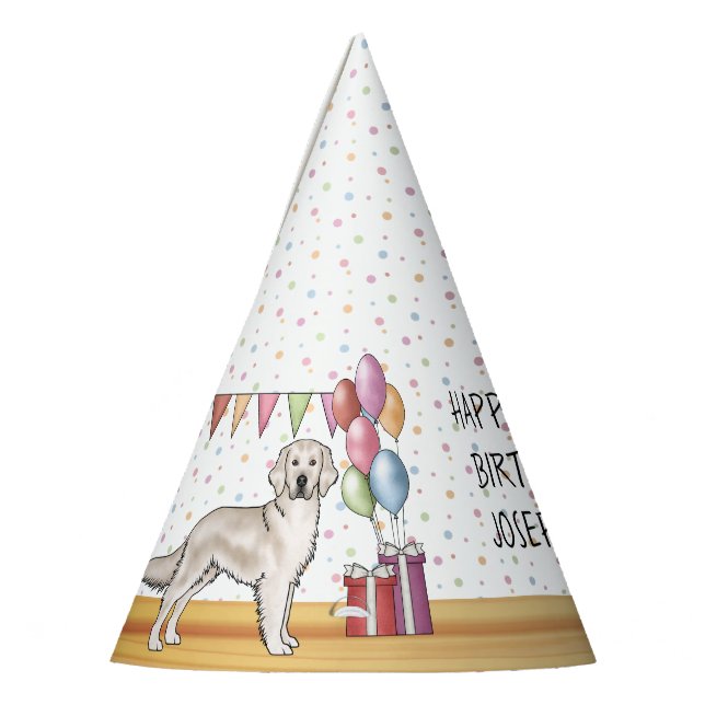 Cream Golden Retriever Hund farbenfroh Happy Birth Partyhütchen (Links)
