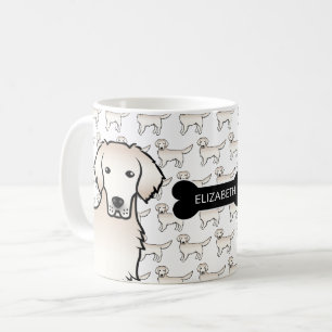 Cream Golden Retriever Hund mit Dog Bone & Name Kaffeetasse