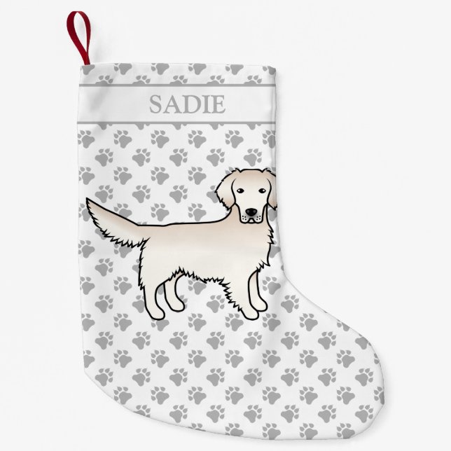 Cream Golden Retriever Hund mit Paws & Name Kleiner Weihnachtsstrumpf (Vorderseite)