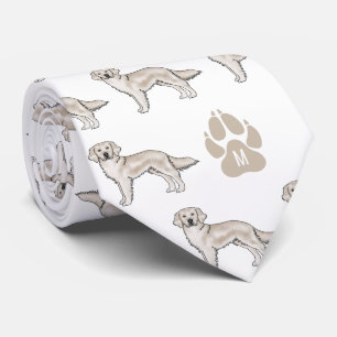 Cream Golden Retriever Muster Custom Monogram Krawatte