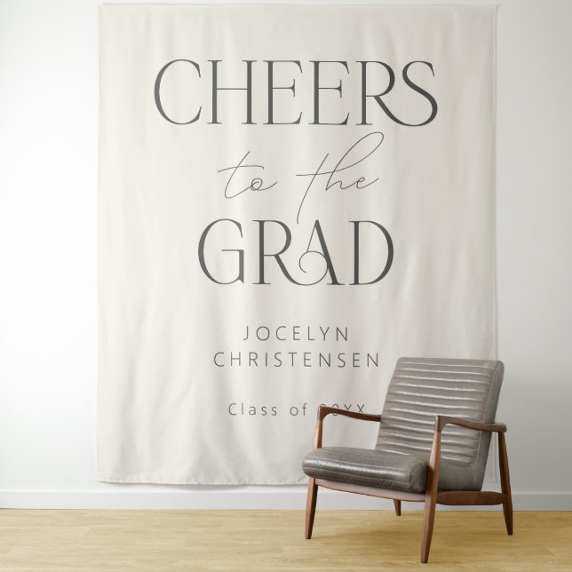 Cream Gray Cheers to the Grad Photo Backdrop Wandteppich (Beispiel)