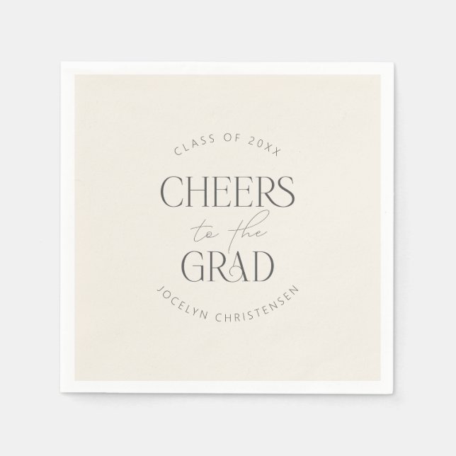 Cream Gray Personalized Cheers Grad Party Serviette (Vorderseite)