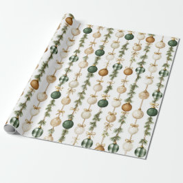 Cream Green Gold Christmas Ornaments Geschenkpapier