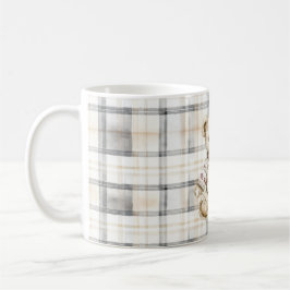 Cream Grey Plaid Stripes Teddy Bear Love Kaffeetasse