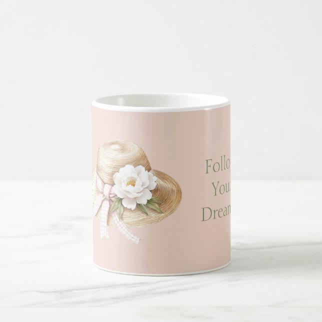 Cream Hat Pink Bow White Flower Kaffeetasse (Mittel)