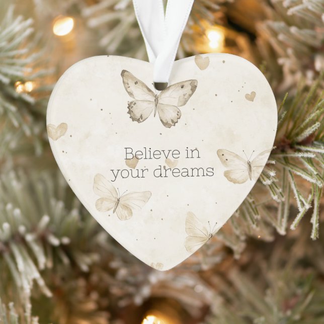 Cream Hearts Butterflies Christmas Ornament (Baum)
