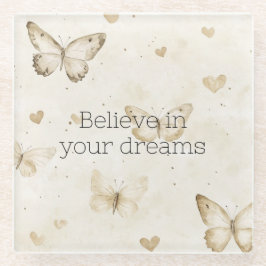 Cream Hearts Butterflies  Glasuntersetzer