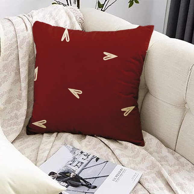 Cream Hearts on Burgundy - Minimal Valentine  Kissen (Von Creator hochgeladen)