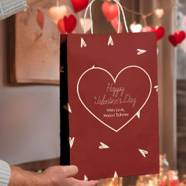 Cream Hearts on Burgundy - Minimal Valentine Mittlere Geschenktüte