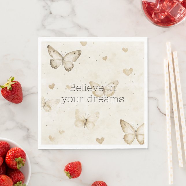 Cream Hearts Schmetterlinge Geburtstag Serviette (Beispiel)