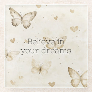 Cream Hearts Schmetterlinge  Glasuntersetzer